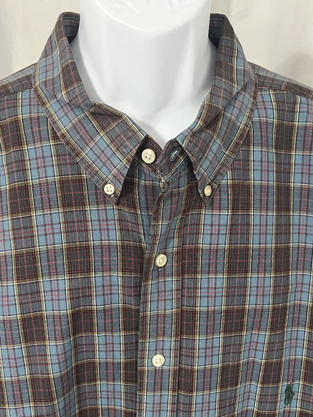 👔 Ralph Lauren Men’s Blue Red Yellow Plaid Long Sleeve Shirt 3XLT Tall 3XL EUC